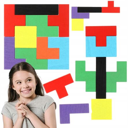 V3 MAŁY TETRIS GRA DREWNIANA LOGICZNA KLOCKI UKŁADANKA DLA DZIECI