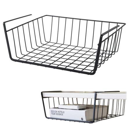 KOSZYK PODWIESZANY POD PÓŁKĘ ORGANIZER METALOWY CZARNY 32,5 cm KOSZ ŚREDNI